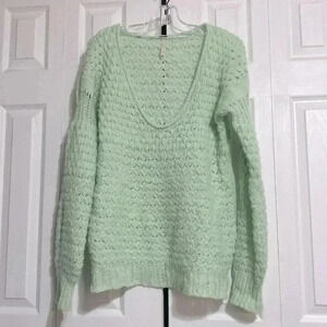 Free people wool blend oversized tunic light green open knit sweater size SMALL